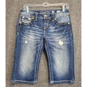 Miss Me Shorts Signature Bermuda Womens 26 Blue Distressed Faded Colorful Rodeo